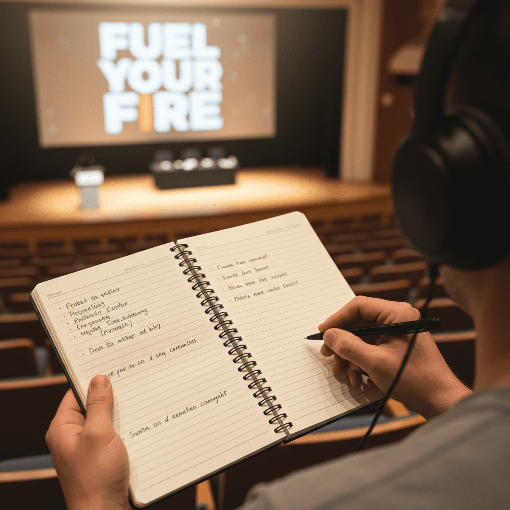 Listener taking notes during prophetic teaching session