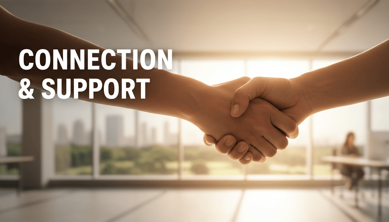 Smiling person extending a helping hand in a supportive gesture.