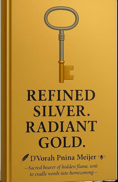 Gold book cover for Refined Silver Radiant Gold by D'Vorah Pnina Meijer with skeleton key.